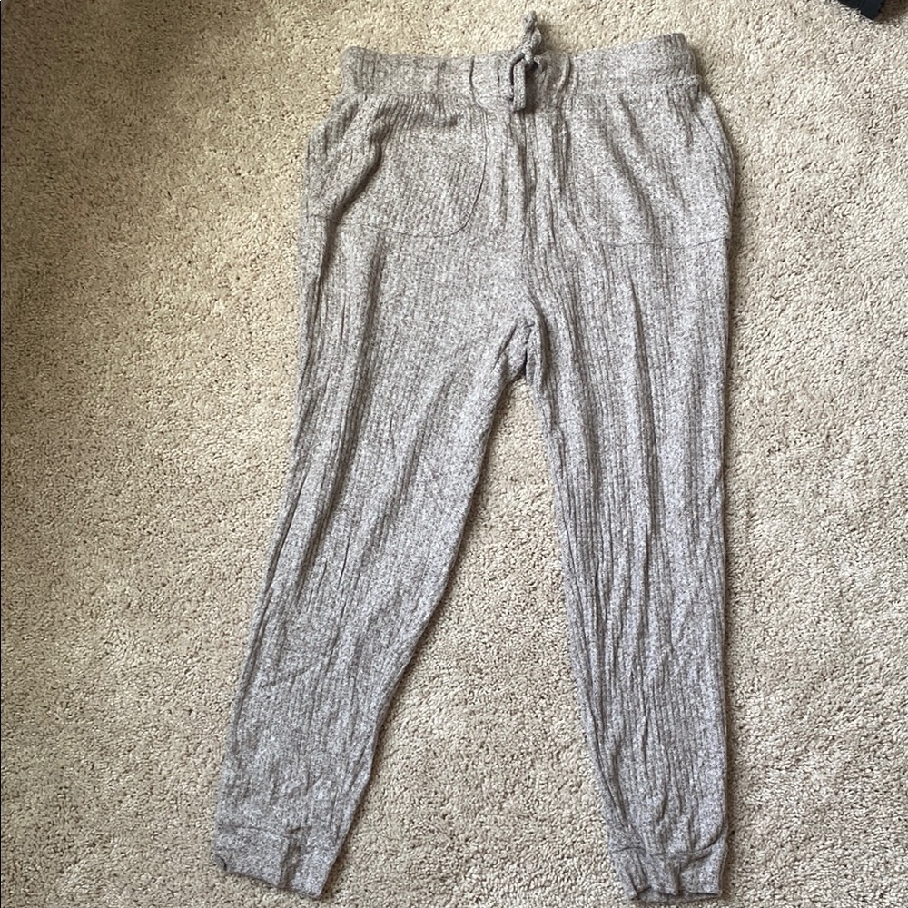 Awhile Kaela Cozy Gray Ribbed Jogger Pants